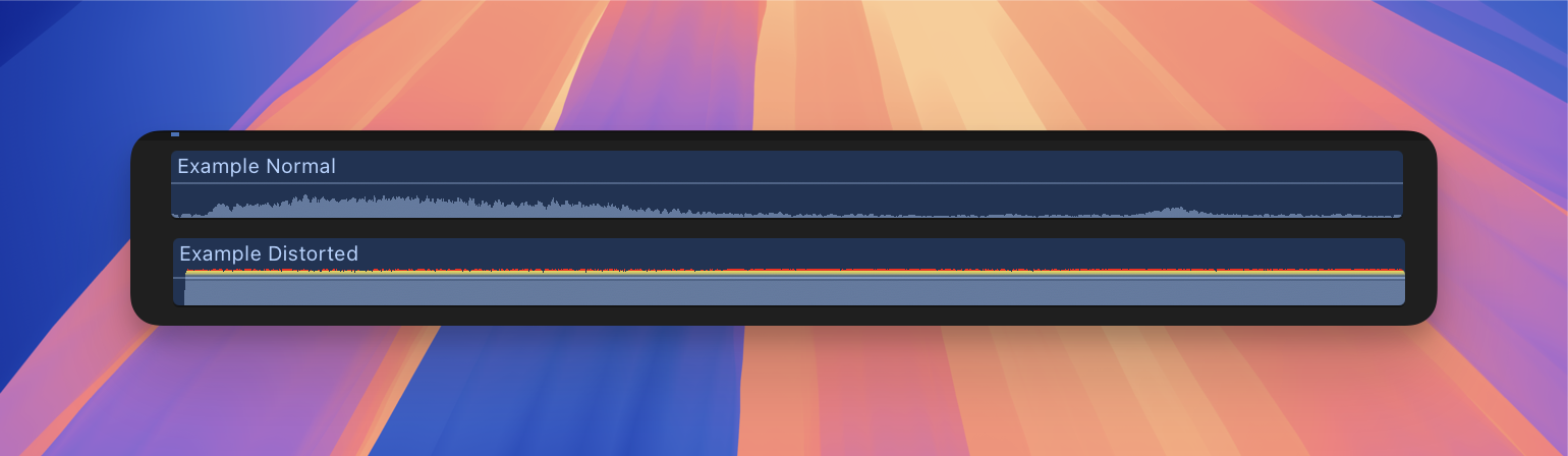 Screenshot comparing waveforms of normal audio and distored audio